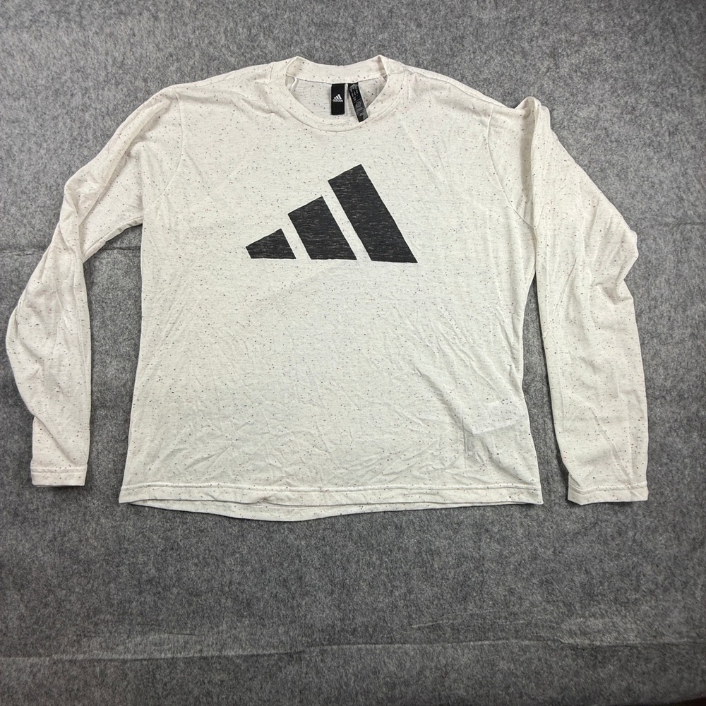 Adidas Womens 2XL Long Sleeve T-Shirt Cream Heather Speckle Logo HT4635